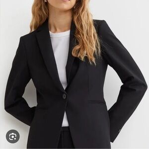 H&M Women's Fitted Lined Black Notch Lapel Blazer Suit Jacket Size Small